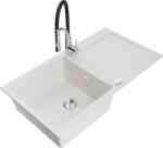 Mexen Leo, gránit mosogató 900x500x190 mm, 1 kamrás és Aster mosogató csaptelep, fehér, 6501-20-73450-07 (6501-20-73450-07)