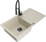 Mexen Leo, gránit mosogató 900x500x190 mm, 1 kamrás és Aster mosogató csaptelep, bézs, 6501-69-73450-70-B (6501-69-73450-70-B)