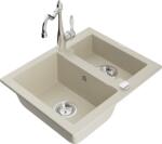 Mexen Carlos, gránit mosogató 582x475x177 mm, 1, 5 kamrás és mosogató csaptelep Carla, bézs, 6518-69-670700-00 (6518-69-670700-00)