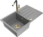 Mexen Bruno, 1 kamrás gránit mosogató 795x495x200 mm és Flora mosogató csaptelep, szürke, 6513-71-670401-57-G (6513-71-670401-57-G)