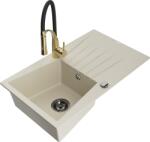 Mexen Cesar, 1 kamrás gránit mosogató 775x470x190 mm és Aster mosogató csaptelep, bézs, 6514-69-73450-57-B (6514-69-73450-57-B)