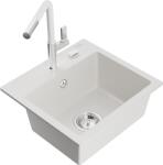 Mexen Milo, 1 kamrás gránit mosogató 435x410x171 mm és Flora mosogató csaptelep, fehér, 6505-20-670401-02 (6505-20-670401-02)