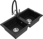 Mexen Mario, gránit mosogató 820x436x161 mm, 2 kamrás és Duo mosogató csaptelep, fekete, 6504-77-671701-07 (6504-77-671701-07)