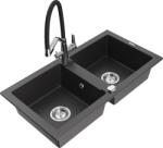 Mexen Mario, gránit mosogató 820x436x161 mm, 2 kamrás és Duo mosogató csaptelep, fekete foltos, 6504-76-671701-07 (6504-76-671701-07)