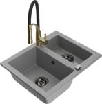 Mexen Carlos, 1, 5 kamrás gránit mosogató 582x475x177 mm és Aster mosogató csaptelep, szürke, 6518-71-73450-57-B (6518-71-73450-57-B)