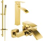 Mexen Libra DQ77 magas mosdó- és kádcsaptelep zuhanykészlettel, arany, 745113DQ77-50 (745113DQ77-50)