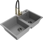 Mexen Tomas, 2 kamrás gránit mosogató 800x500x190 mm és Aster mosogató csaptelep, szürke, 6516-71-73450-57-B (6516-71-73450-57-B)