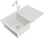 Mexen Bruno, 1 kamrás gránit mosogató 795x495x200 mm és Flora mosogató csaptelep, fehér, 6513-20-670401-02 (6513-20-670401-02)