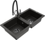 Mexen Mario, gránit mosogató 820x436x161 mm, 2-kamrás és Duo mosogató csaptelep, fekete-arany metál, 6504-75-671701-07-B (6504-75-671701-07-B)