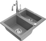 Mexen Carlos, gránit mosogató 582x475x177 mm, 1, 5 kamrás és mosogató csaptelep Carla, szürke, 6518-71-670700-00 (6518-71-670700-00)