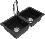 Mexen Mario, 2 kamrás gránit mosogató 820x436x161 mm és Elia mosogató csaptelep, fekete, 6504-77-670101-00 (6504-77-670101-00)