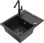Mexen Enzo, 1 kamrás gránit mosogató 576x465x174 mm és Flora mosogató csaptelep, fekete-ezüst metál, 6506-73-670401-70-B (6506-73-670401-70-B)