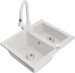 Mexen Carlos, 1, 5 kamrás gránit mosogató 582x475x177 mm és Elia mosogató csaptelep, fehér, 6518-20-670101-20 (6518-20-670101-20)