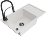 Mexen Elias, 1 kamrás gránit mosogató 795x480x200 mm és Aster mosogató csaptelep, fehér, 6511-20-73450-70-B (6511-20-73450-70-B)