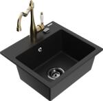 Mexen Milo, gránit mosogató 435x410x171 mm, 1 kamrás és Carla mosogató csaptelep, fekete, 6505-77-670700-50-B (6505-77-670700-50-B)