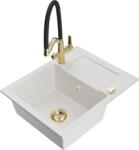 Mexen Enzo, gránit mosogató 576x465x174 mm, 1 kamrás és Duo mosogató csaptelep, fehér, 6506-20-671701-57-G (6506-20-671701-57-G)