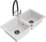 Mexen Mario, gránit mosogató 820x436x161 mm, 2-kamrás és Duo mosogató csaptelep, fehér, 6504-20-671701-07-B (6504-20-671701-07-B)