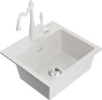 Mexen Milo, gránit mosogató 435x410x171 mm, 1 kamrás és mosogató csaptelep Carla, fehér, 6505-20-670700-20 (6505-20-670700-20)