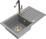 Mexen Pablo, 1 kamrás gránit mosogató 752x436x161 mm és Flora mosogató csaptelep, szürke, 6510-71-670401-57-G (6510-71-670401-57-G)