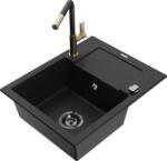 Mexen Enzo, 1 kamrás gránit mosogató 576x465x174 mm és Flora mosogató csaptelep, fekete, 6506-77-670401-57-B (6506-77-670401-57-B)