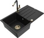 Mexen Bruno, 1 kamrás gránit mosogató 795x495x200 mm és Flora mosogató csaptelep, fekete, 6513-77-670401-57-G (6513-77-670401-57-G)
