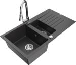 Mexen Matias, 1, 5 kamrás gránit mosogató 900x505x200 mm és Elia mosogató csaptelep, fekete foltos, 6502-76-670101-00 (6502-76-670101-00)