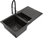 Mexen Matias, gránit mosogató 900x505x200 mm, 1, 5 kamrás és Aster mosogató csaptelep, fekete-arany metál, 6502-75-73450-07-B (6502-75-73450-07-B)