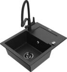 Mexen Enzo, gránit mosogató 576x465x174 mm, 1 kamrás és Duo mosogató csaptelep, fekete-ezüst metál, 6506-73-671701-70-B (6506-73-671701-70-B)