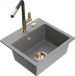 Mexen Milo, 1 kamrás gránit mosogató 435x410x171 mm és Flora mosogató csaptelep, szürke, 6505-71-670401-57-G (6505-71-670401-57-G)