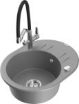 Mexen Kevin, gránit mosogató 586x458x190 mm, 1 kamrás és fehér Duo csaptelep, szürke, 6517-71-671701-07 (6517-71-671701-07)