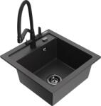 Mexen Vito, 1 kamrás gránit mosogató 520x490x210 mm, Duo mosogató csaptelep, fekete foltos, 6503-76-671701-70-B (6503-76-671701-70-B)