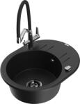 Mexen Kevin, gránit mosogató 586x458x190 mm, 1 kamrás és fehér Duo csaptelep, fekete, 6517-77-671701-07-B (6517-77-671701-07-B)
