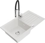 Mexen Pablo, 1 kamrás gránit mosogató 752x436x161 mm és Aster mosogató csaptelep, fehér, 6510-20-73450-07 (6510-20-73450-07)