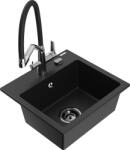 Mexen Milo, gránit mosogató 435x410x171 mm, 1 kamrás és Duo mosogató csaptelep, fekete, 6505-77-671701-07-B (6505-77-671701-07-B)