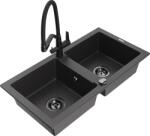 Mexen Mario, gránit mosogató 820x436x161 mm, 2 kamrás és Duo mosogató csaptelep, fekete foltos, 6504-76-671701-70-B (6504-76-671701-70-B)