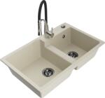 Mexen Tomas, 2 kamrás gránit mosogató 800x500x190 mm és Aster mosogató csaptelep, bézs, 6516-69-73450-07-B (6516-69-73450-07-B)