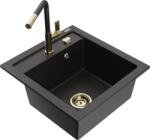 Mexen Vito, 1 kamrás gránit mosogató 490x520x210 mm és Flora mosogató csaptelep, fekete-arany metál, 6503-75-670401-57-G (6503-75-670401-57-G)
