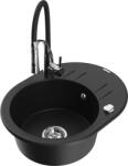 Mexen Kevin, 1 kamrás gránit mosogató 586x458x190 mm és Aster mosogató csaptelep, fekete, 6517-77-73450-07 (6517-77-73450-07)