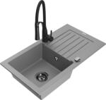 Mexen Pablo, 1 kamrás gránit mosogató 752x436x161 mm és Aster mosogató csaptelep, szürke, 6510-71-73450-70-B (6510-71-73450-70-B)