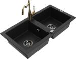 Mexen Mario, gránit mosogató 820x436x161 mm, 2 kamrás és mosogató csaptelep Carla, fekete, 6504-77-670700-50-B (6504-77-670700-50-B)
