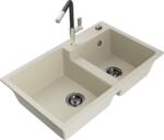 Mexen Tomas, 2 kamrás gránit mosogató 800x500x190 mm és Flora mosogató csaptelep, bézs, 6516-69-670401-07-B (6516-69-670401-07-B)