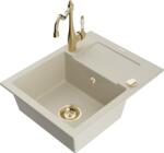 Mexen Enzo, gránit mosogató 576x465x174 mm, 1 kamrás és mosogató csaptelep Carla, bézs, 6506-69-670700-50 (6506-69-670700-50)