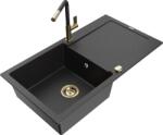 Mexen Leo, 1 kamrás gránit mosogató 900x500x190 mm és Flora mosogató csaptelep, fekete-ezüst metál, 6501-73-670401-57-G (6501-73-670401-57-G)