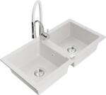 Mexen Mario, gránit mosogató 820x436x161 mm, 2 kamrás és Aster mosogató csaptelep, fehér, 6504-20-73450-02 (6504-20-73450-02)
