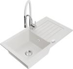 Mexen Pablo, 1 kamrás gránit mosogató 752x436x161 mm és Aster mosogató csaptelep, fehér, 6510-20-73450-02 (6510-20-73450-02)