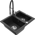 Mexen Carlos, 1, 5 kamrás gránit mosogató 582x475x177 mm és Aster mosogató csaptelep, fekete-ezüst metál, 6518-73-73450-07 (6518-73-73450-07)