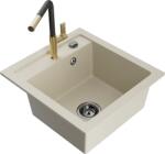 Mexen Vito, 1 kamrás gránit mosogató 490x520x210 mm és Flora mosogató csaptelep, bézs, 6503-69-670401-57-B (6503-69-670401-57-B)