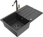 Mexen Bruno, 1 kamrás gránit mosogató 795x495x200 mm és Flora mosogató csaptelep, fekete foltos, 6513-76-670401-57-B (6513-76-670401-57-B)