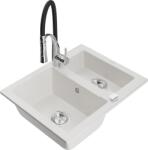 Mexen Carlos, 1, 5 kamrás gránit mosogató 582x475x177 mm és Aster mosogató csaptelep, fehér, 6518-20-73450-07 (6518-20-73450-07)