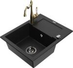 Mexen Enzo, gránit mosogató 576x465x174 mm, 1 kamrás és mosogató csaptelep Carla, fekete, 6506-77-670700-50-B (6506-77-670700-50-B)